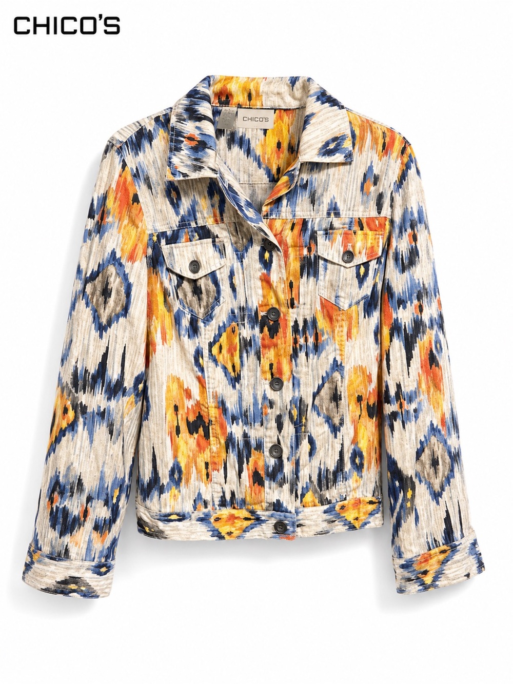 Chico's Multicolor Ikat Linen/Cotton Jacket